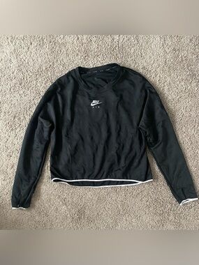 Nike Black Long-Sleeve Crop Pullover with White Logo